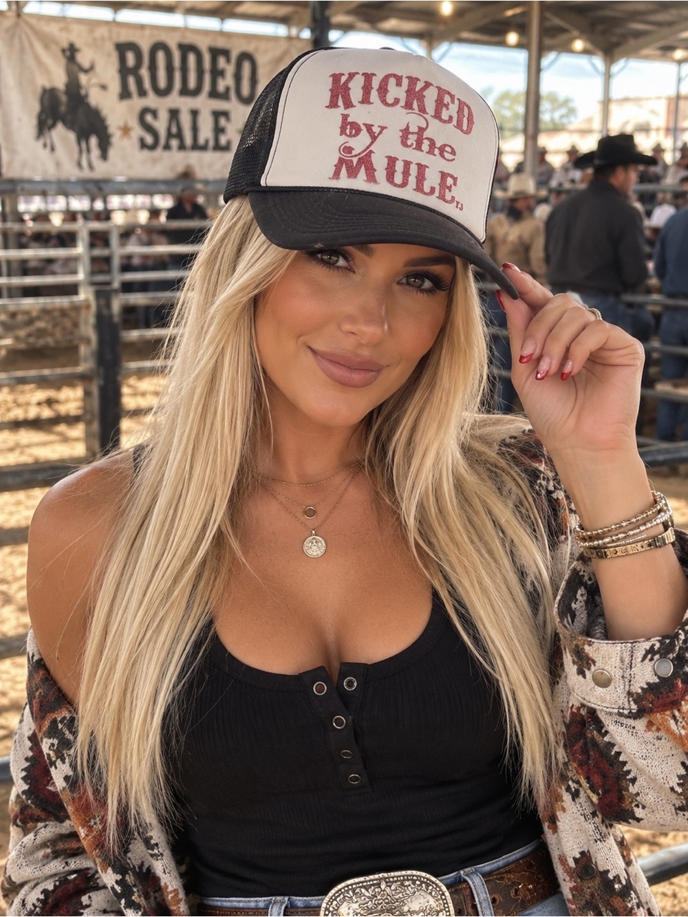 Kicked by the Mule Black and Cream Trucker Hat